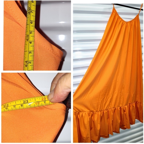 A-Line Rideau Dress Ruffle Hem Flowy Spaghetti Strap Vibrant Orange 2X NWOT - Picture 5 of 6